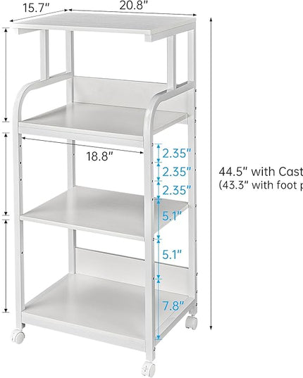 4 Tier White Printer Stand Table with Adjustable Shelves, Movable Printer Shredder Stand with Wheels for Home Office Storage and Organization, Rolling Cart for Computer Tower CPU