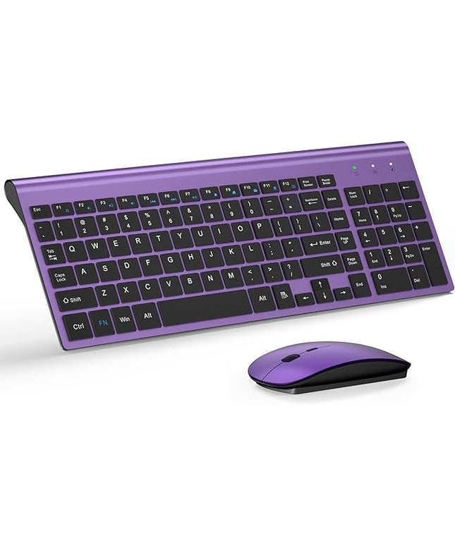 Wireless Keyboard and Mouse Ultra Slim Combo, TopMate 2.4G Silent Compact USB 2400DPI Mouse and Scissor Switch Keyboard Set with Cover, Batteries Included, for PC/Laptop/Windows/Mac - Purple Black