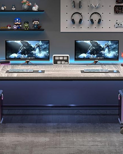 FOLUBAN 70.9" Industrial Computer Desk with Z-Shaped Legs, Modern Home Office Desk for 2 Person, Large Gaming Executive Workstation Study Table for Bedroom Writing, Light Grey