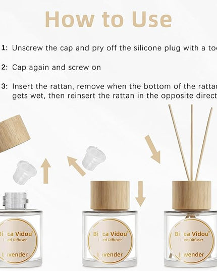 Binca Vidou Reed Diffuser Set, Lavender Osmanthus Orange&Lemon Scent Oil Diffusers with Sticks for Home Office Bathroom Aromatherapy Decor 1.69oz X 3