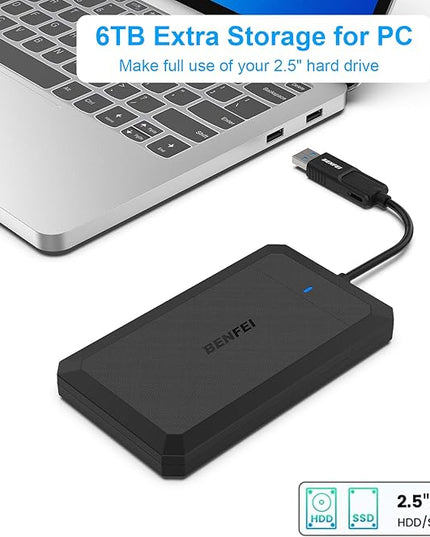 BENFEI 2.5 Inch SATA to USB Tool Free External Hard Drive Enclosure, USB Type-C/Type-A to Sata Compatible for 2.5 Inch SSD(Optimized for SSD, Support UASP)