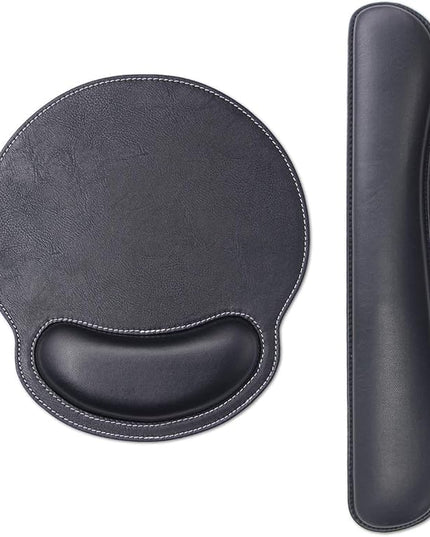 RICHEN Ergonomic PU Leather Keyboard Wrist Rest and Mouse Pad with Wrist Support, Memory Foam Set for Computer/Laptop,Gaming and Office, Comfortable for Easy Typing & Pain Relief (PU Black)