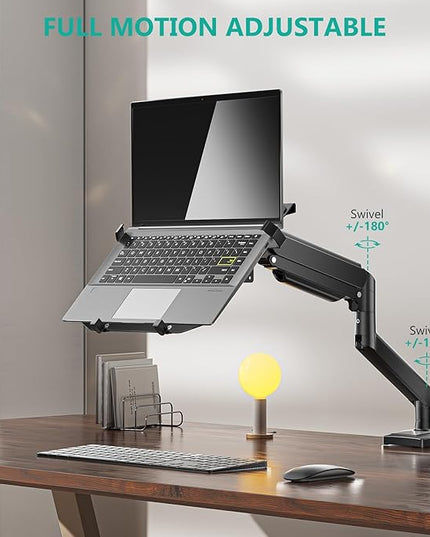 WALI Laptop Desk Mount, 2-in-1 Monitor Mount Fit 17” Notebook and 34” Monitors, Laptop Stand for Desk Adjustable Height, Gas Spring Monitor Arm with Laptops Holder, Up to 22-26.4lbs(GSMP001LPN), Black