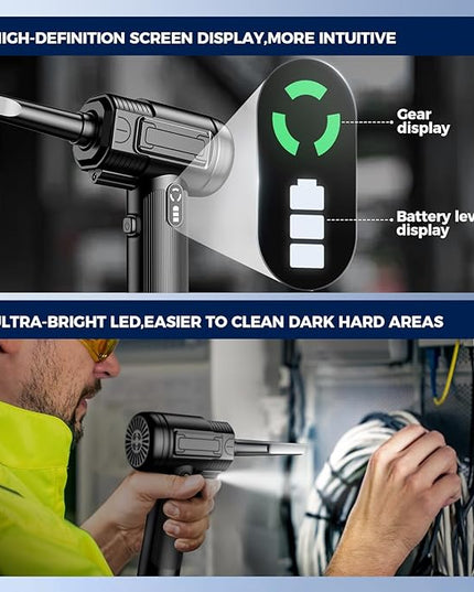Compressed Air Duster: 100000RPM Electric Air Duster with LED Light Mini Air Blower Rechargeable Cordless Keyboard Cleaning Jet Dry Blower - Car, PC and Home Cleaning Kit Replaces Compressed Air Can