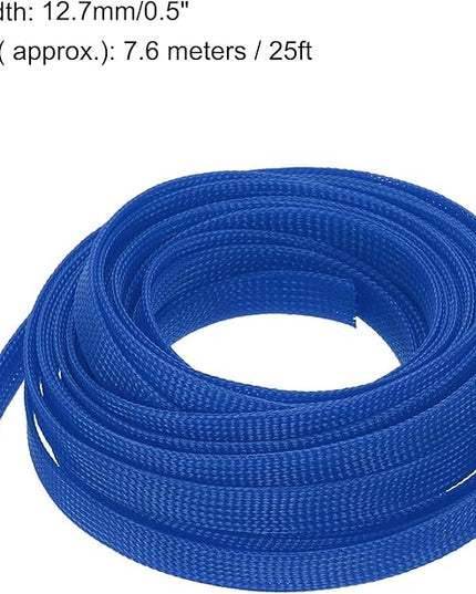 uxcell PET Expandable Sleeving 25ft 1/2" Blue Cable Management Sleeve Cord Organizer for Wrap Protect Cable