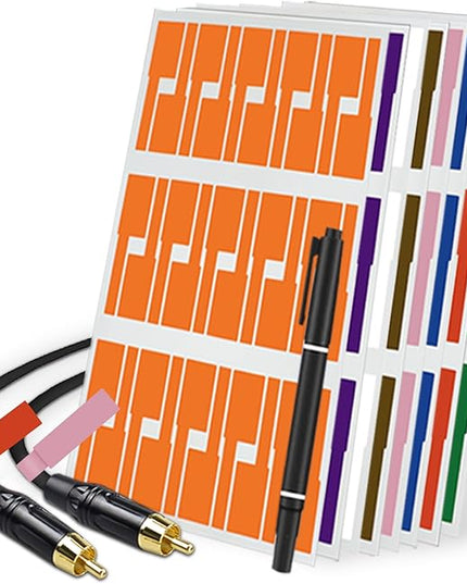 Charging Cable Label Tags, Electrical ID Wire Cords Marker, 8 Color 240pcs, Write and Print, Waterproof, for Computer, Ethernet, Speaker and Phone Wire Management Sticker