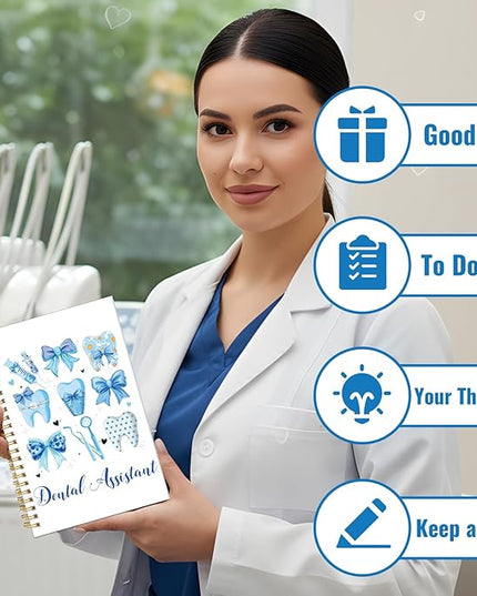 Dental Assistant Gift Notebook - Teeth Blue Bow Journal Dental Assistant Accessories Dentist Gifts for Women School Office Stationery Supplies for Students Teacher 5.5 x 8.3 Inches