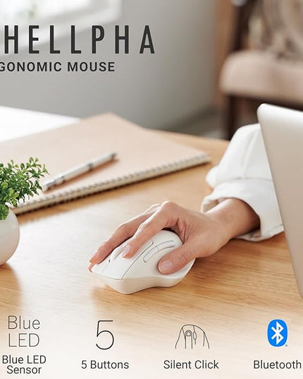 ELECOM Bluetooth Mouse Ergonomic Shape, Silent Click, 18-Month Battery Life, 2000DPI, 5 Buttons with Tilt Wheel, Optical Sensor, Compatible with PC, Mac, Laptop, SHELLPA, White (M-SH30BBSKWH)