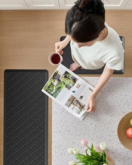 Kitchen Mats for Floor 2 Piece - Anti Fatigue Mats for Kitchen Floor - Non Slip Cushioned Rugs for Standing, Office, Sink, Laundry, Black