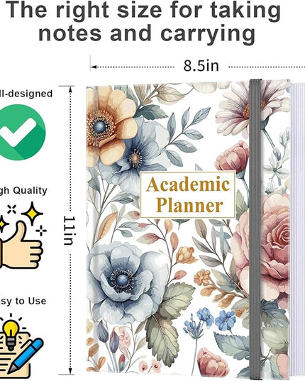 Academic Planner for 2026 or Anytime – 8.5" x 11" Undated Weekly Student Planner For Homeschool, High School, College & Nursing Students, 200 Pages, Colorful Large Flower