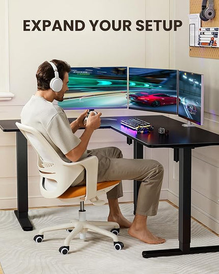 ErGear L-Shaped Electric Standing Desk, 63 inches Double Motor Height Adjustable Sit Stand up Corner Desk, Large Home Office Desk Computer Workstation, Black
