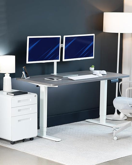 VIVO Electric 55 x 28 in Dual Motor Sit Stand Desk, Memory Height Adjustment, 2B Series, Dark Gray Top White Frame, DESK-KIT-2W55G