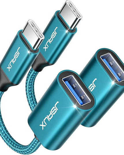 JSAUX USB C to USB 3.0 Adapter [2 Pack], Type C Male to USB Female OTG Cable Compatible with MacBook Pro/Air, iPhone 16 Pro Max/16 Plus/16e/15, Samsung Galaxy S25/S24/S23-Green