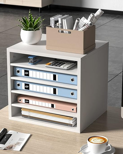 VEVOR Literature Organizers, 5 Compartments Office Mailbox with Adjustable Shelves, Wood Literature Sorter 13.9x12x13 inches for Office, Home, Classroom, Mailrooms Organization, EPA Certified, White