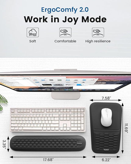 2-in-1 Keyboard & Mouse Wrist Rest Set – Ergonomic Pain-Relief Support, Memory Foam Wrist Cushion with 8° Slope & Massage Nubs, Non-Slip PU Base, Relieves Wrist Pain & Carpal Tunnel from Long Typing