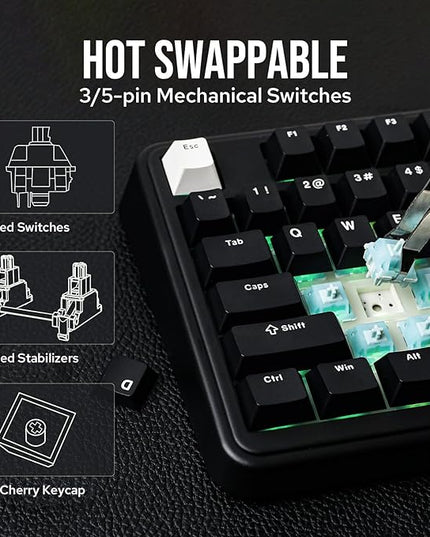 EPOMAKER TH99 Tri-Mode Wireless Mechanical Keyboard with 8000mAh Battery, Hot Swappable Custom RGB Gaming Keyboard with Numpad, Gasket Creamy for PC/Mac/Office (Black, Creamy Jade)