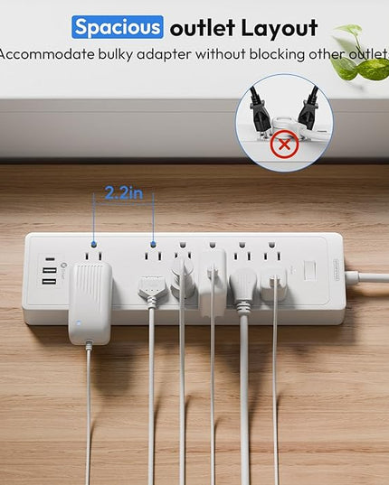 15 ft Extension Cord Flat Plug Power Strip, NTONPOWER 2100 Joules Surge Protector with 12 Outlet 3 USB Port, 1875W/15A, Overload Protection, Long Cord Wall Mountable for Home Office Accessories, White