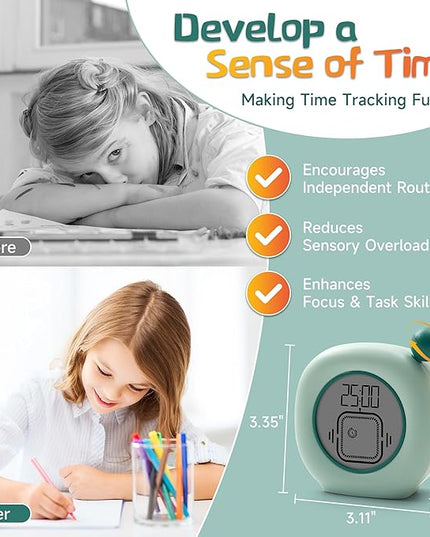 VEWINGL Productivity Timer & Clock with Alarm, Adjustable Desktop Timer for Autism, ADHD, Time Management, Ideal for Work, Study, Tasks, and Kitchen (Green)