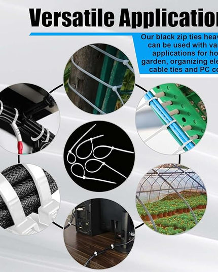 Reallnaive 500 Pcs 8 Inch Zip Ties Heavy Duty 120 Lbs Tensile Strength White Nylon Wire Cable Ties Bulk for Indoor Outdoor