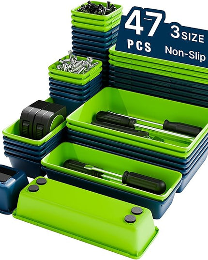 Tool Box Organizer, Tool Drawer Organizer Trays – 47pcs Blue and Green Set with EVA Non-silp Pads for Garage Storage Desk Drawers & Tool Chest Inserts(Blue & Green 47PCS)