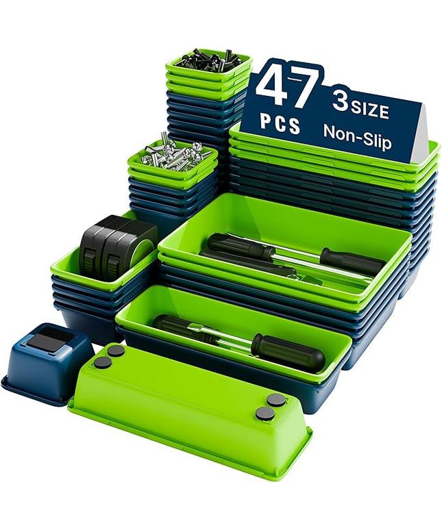 Tool Box Organizer, Tool Drawer Organizer Trays – 47pcs Blue and Green Set with EVA Non-silp Pads for Garage Storage Desk Drawers & Tool Chest Inserts(Blue & Green 47PCS)