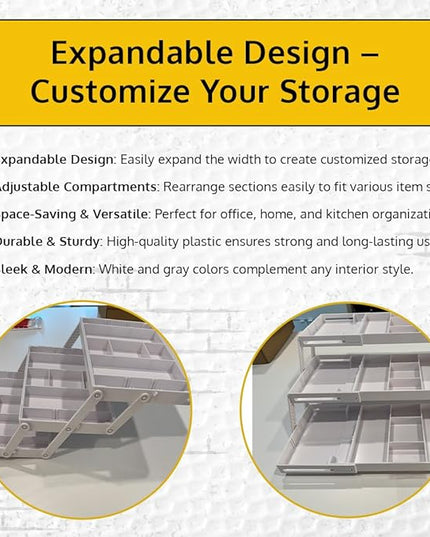 3 Tier Drawer Organizer, Multi Level Smart Drawer Organizer for Desk, Expandable Organizer for Office, Makeup, Jewelry, Kitchen, Folding Storage for Home and Office Drawers - White