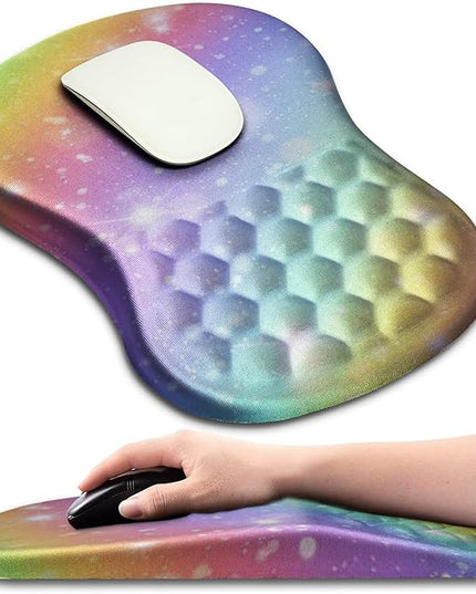 Hokafenle Ergonomic Mouse Pad Wrist Support with Massage Design, Wrist Rest Pain Relief Mousepad with Memory Foam&Non-Slip PU Base, Mouse Pads for Wireless Mouse & Desk (12x8 inch,Rainbow Bubble)