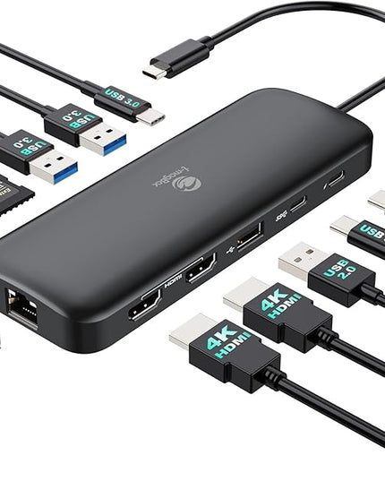 i-magBac Laptop Docking Station Dual Monitor 2 HDMI, 11-in-1 USB C 4K/60Hz Dual Display Dock,1Gbps Ethernet, 100W USB C PD Port, 5 USB A/C Ports, SD/TF Card Slot for Dell, HP, Lenovo, Surface(Black)