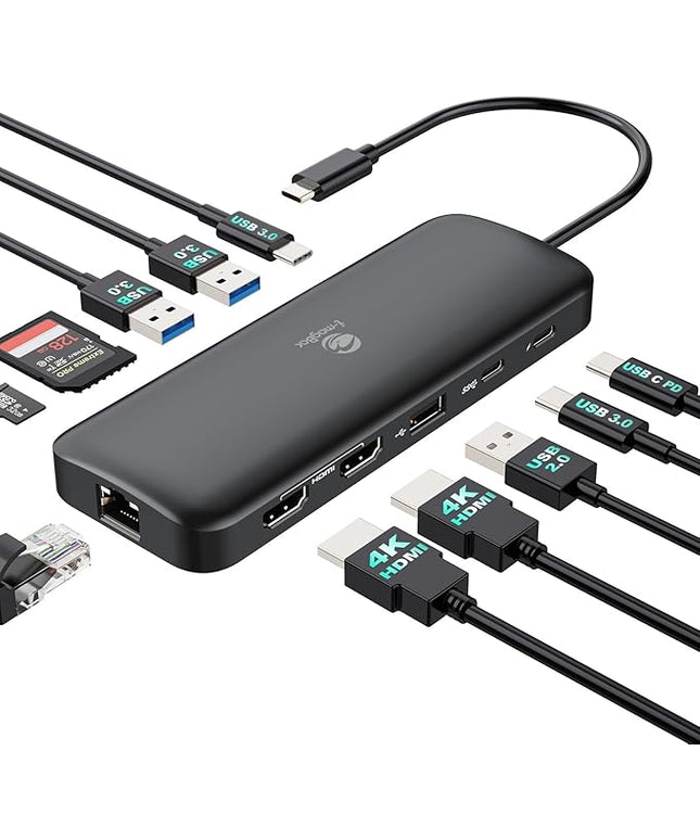 i-magBac Laptop Docking Station Dual Monitor 2 HDMI, 11-in-1 USB C 4K/60Hz Dual Display Dock,1Gbps Ethernet, 100W USB C PD Port, 5 USB A/C Ports, SD/TF Card Slot for Dell, HP, Lenovo, Surface(Black)