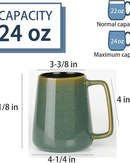 HYTYSKAR 24 OZ Extra Large Ceramic Coffee Mug, Jumbo Coffee Mugs, Big Tea Cups with a Large Handle for Office and Home, Microwave and Dishwasher Safe (24 OZ Green)