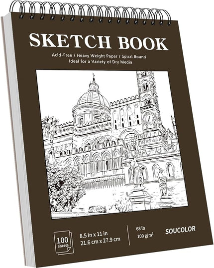 Soucolor Sketchbook 8.5x11 Hard Cover - 100 Sheets Spiral Bound Sketch Pad 8.5" x 11", 68lb/100gsm Thick Drawing Paper 8.5" x 11", Acid-Free Art Notebook for Adults Teacher Must Have