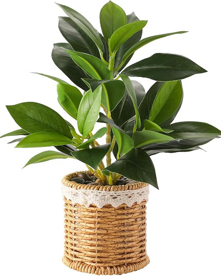 Nubry Fake Plants Artificial Potted Plants with Weaved Pot for Shelf & Table Desk | Perfect for Home Office Bathroom Farmhouse Room Coffee Table Decor 10‘’