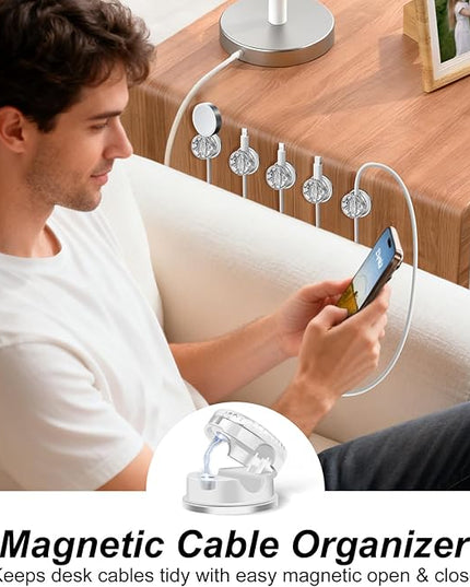 6 Pack Cord Organizer Magnetic Cable Clips, 360°Rotation Cable Clips - Adjustable Cord Holder for Nightstand, Adhesive Cable Management Cord Clips, Cable Holder & Charger Organizer（Clear）