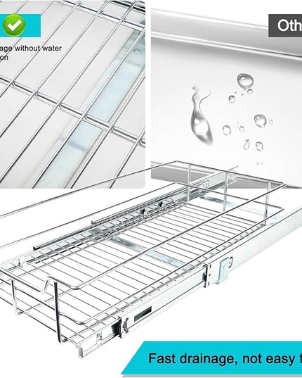 Pull Out Cabinet Organizer 14" W X 22" D, Slide Out Drawers For Kitchen Organizers and Storage, Pull Out Drawers For Cabinets Capacity Heavy Duty Caddy, Cabinet Shelves Chrome-Plated, Bathroom Pantry