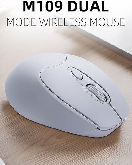 M109 Wireless Mouse,Bluetooth 5.1/5.0 + USB with USB Mini Receiver,Rechargeable Silent,Wireless BluetoothMouse 1000-1200-1600 DPI,5-Programmable Buttons,Compatible with PC,Mac, Laptop,Chromebook-Grey