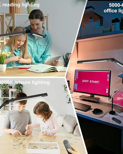 LED Desk Lamp with Clamp, Architect Desk Lamp for Home Office with Remote Control, Swing Arm Clamp on Computer Light, Clip-on Eye-Care Adjustable 5 Brightness Levels Table Light for Working Drafting