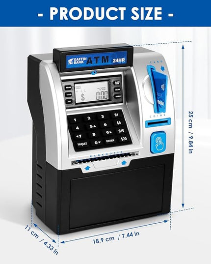 ATM Piggy Bank for Real Money – Mini ATM Bank Machine with Card & PIN, Coin & Note Recognition, Balance Calculator – Fun Electronic ATM Savings Bank for Teenagers & Adults
