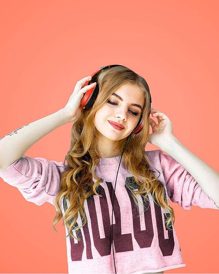 LORELEI X6 Over-Ear Headphones with Microphone, Lightweight Foldable & Portable Stereo Bass Headphones with 1.45M No-Tangle,Wired Headphones for Smartphone Tablet MP3 / 4 (Vitality Orange)