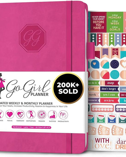 GoGirl Planner and Organizer for Women – A5 Size Weekly Planner, Goals Journal & Agenda to Improve Time Management, Productivity & Live Happier. Undated – Start Anytime, Lasts 1 Year – Hot Pink