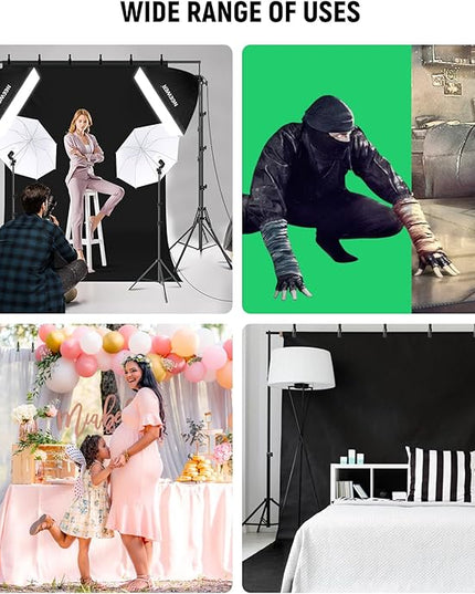 NEEWER Photography Lighting Kit with Backdrops,8.5x10ft Backdrop Stands,5700K 800W Equivalent 24W LED Umbrella Softbox Continuous Lighting,60cm Light Reflector, Photo Studio Equipment for Video Shoot