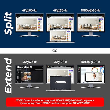 OREI SplitExtend Laptop Docking Station 3 Monitors – USB C Docking Station with 3X HDMI Ports, 2X USB 3.0 Ports, SD Card Reader, 100W PD – Thunderbolt 4 Dock with 4K@30Hz Outputs