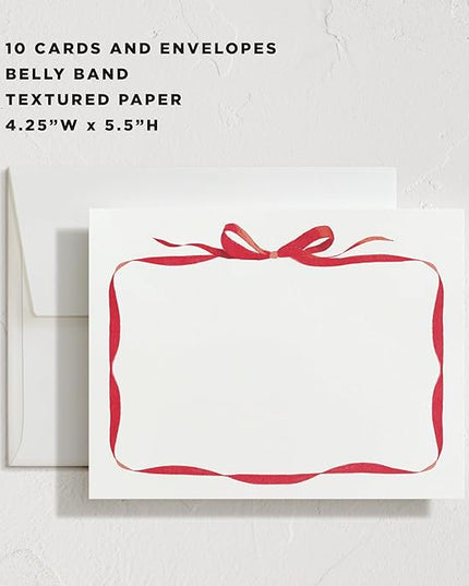 Minted Bow Stationery Cards, 10 Count, Blank Cards and Envelopes For Thank You Notes, Holiday Greeting, Invitations & Handwritten Messages, Note Cards & Stationery Set, Gifts for Women, Red Bow Theme