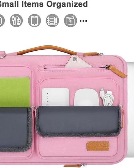 MOSISO 360 Protective Laptop Shoulder Bag,15-15.6 inch Computer Bags Compatible with MacBook Pro 16 inch, HP, Dell, Lenovo, Asus Notebook,Side Open Messenger Bag with 4 Zipper Pockets, Pink