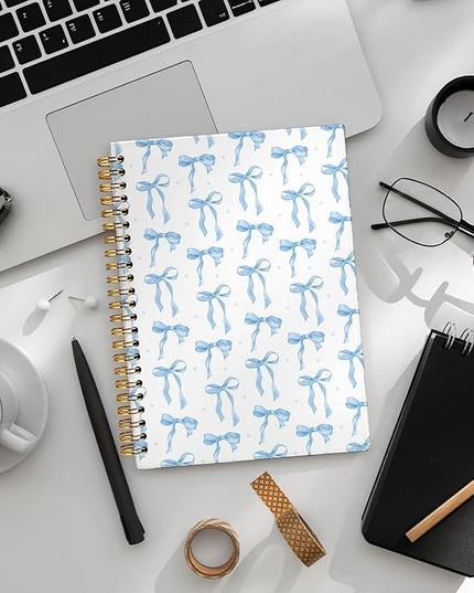 Coquette blue Bow Notebook Journal, Preppy Aesthetic Journal, Preppy Gifts for Women, blue Office Supplies, Hardcover Spiral Notebook 80 Sheets -160 Pages 5.5x8.3 Inch