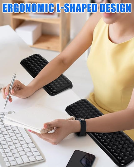 L-Shaped Desk Elbow Pad，Arm Rest for Desk 2-Piece Ergonomic Wrist Rest with Non-Slip Base Memory Foam Elbow Support Padding for Computer Keyboard, Office and Home (Leather)