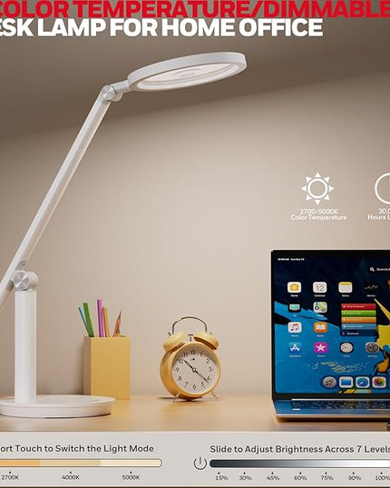 Honeywell Desk Lamp for Home Office, H6 Sunturalux™ Eye-Caring Led Desk Light, 800LM Dimmable Desk Lamp with Timer, Touch Control Tall Desk Reading Light, Table Lamp for Circle Webcam, Study, Bedroom