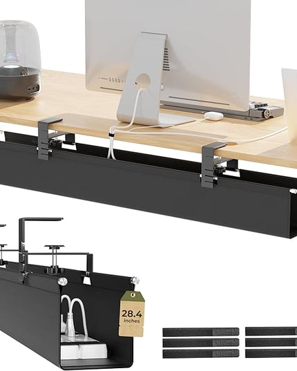 [Upgraded] 28.4" Under Desk Cable Management Tray, Orapoke Cable Management Under Desk No Drill, Large Fabric Cord Hider for Wire Organization, Cord Organizer Supports Up to 30lbs for Office, Home