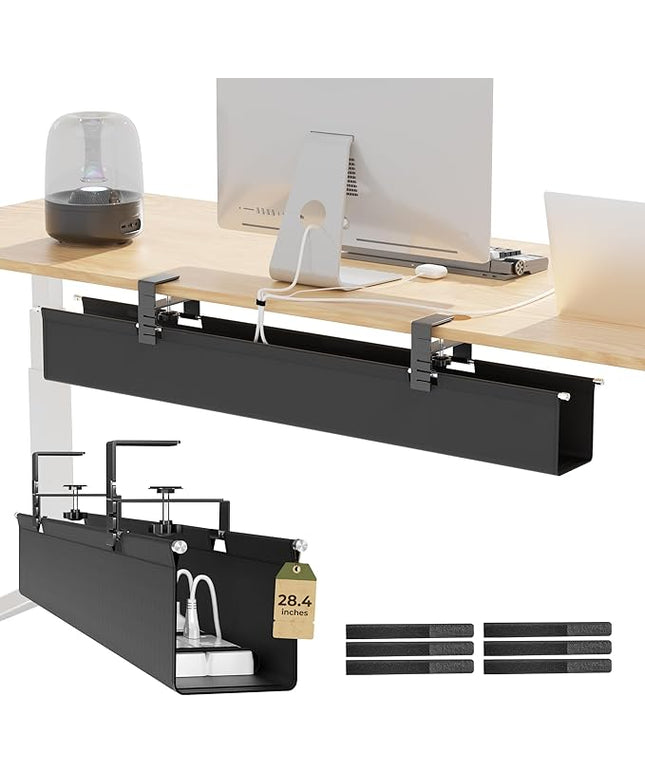 [Upgraded] 28.4" Under Desk Cable Management Tray, Orapoke Cable Management Under Desk No Drill, Large Fabric Cord Hider for Wire Organization, Cord Organizer Supports Up to 30lbs for Office, Home