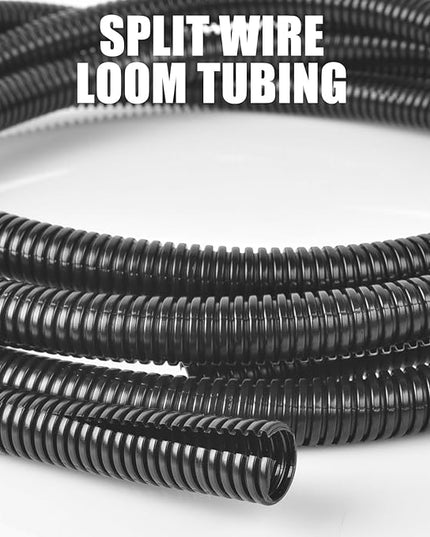 1/4 Inch Wire Loom Split Tubing - 50 ft Cord Protector Electric Wires Covers, Automotive Wire Flexible Conduit, Plastic Wire Cover