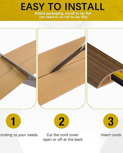Floor Cord Cover 3.3FT Cord Covers for Wires on Floor Protect Wires & Prevent Trip Hazards, Easy to Cut for Home, Office, School, Concerts, Cavity W0.6in x H0.32in